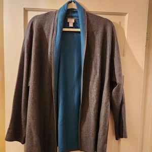 CHICO'S GREY AND TEAL HIP LENGTH SWEATER EUC